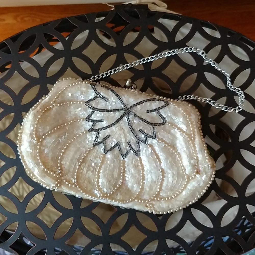 Vintage Sequined And Beaded Off White And Silver … - image 1